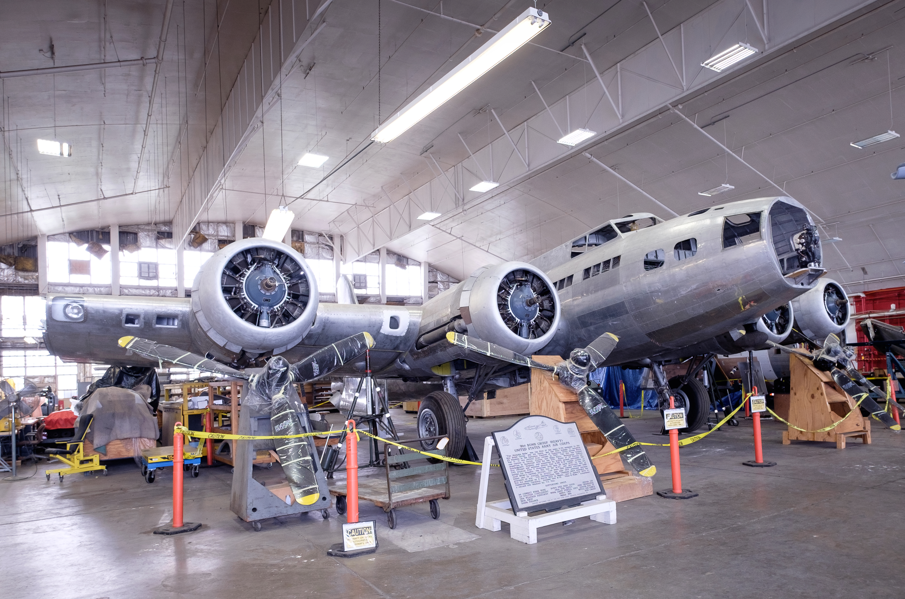 Memphis Belle B-17F airframe in restoraton hangar at Wright-Patterson Air Force Base, Ohio, USA