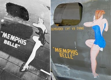 Memphis Belle, April, 2009: Comparison of Wartime 'Nose Art' with Inauthentic Postwar Restoration